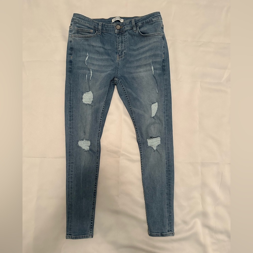 Legend London Light Blue Jeans - Ripped & Repaired - Skinny Fit - 32 x 28